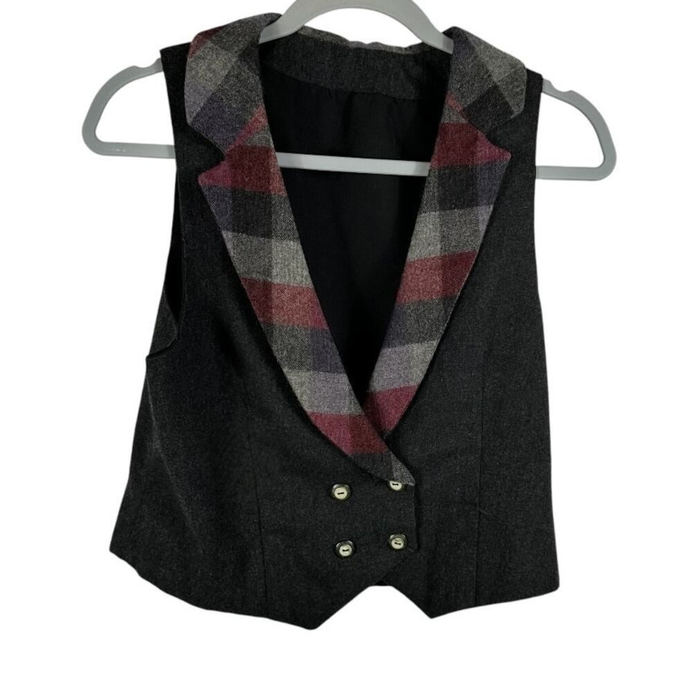 Charcoal Gray Vest with Plaid Collar